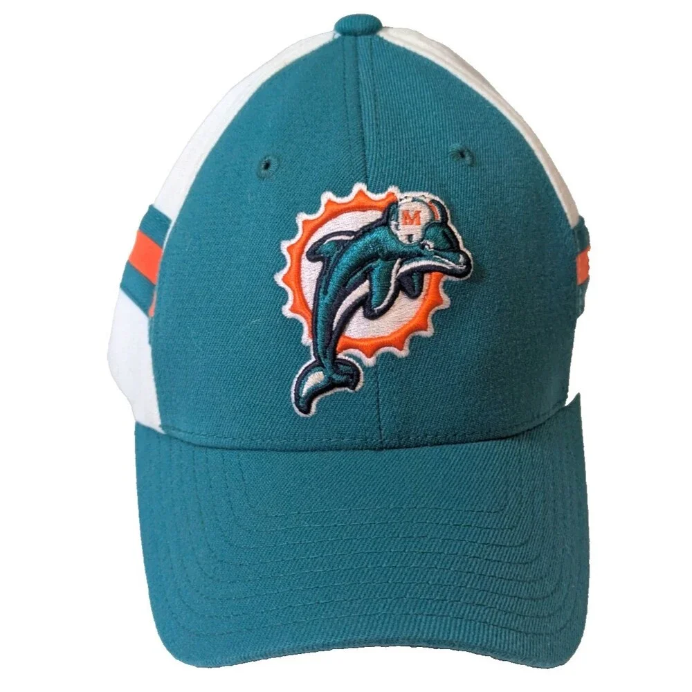 VTG Reebok Miami Dolphins Hat NFL Equipment Flex Fit NWOT Deadstock Teal Orange